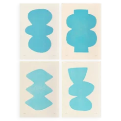 Collection de 4 peintures abstraites col. bleu clair signées Eawy