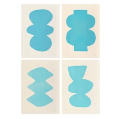 Collection de 4 peintures abstraites col. bleu clair signées Eawy