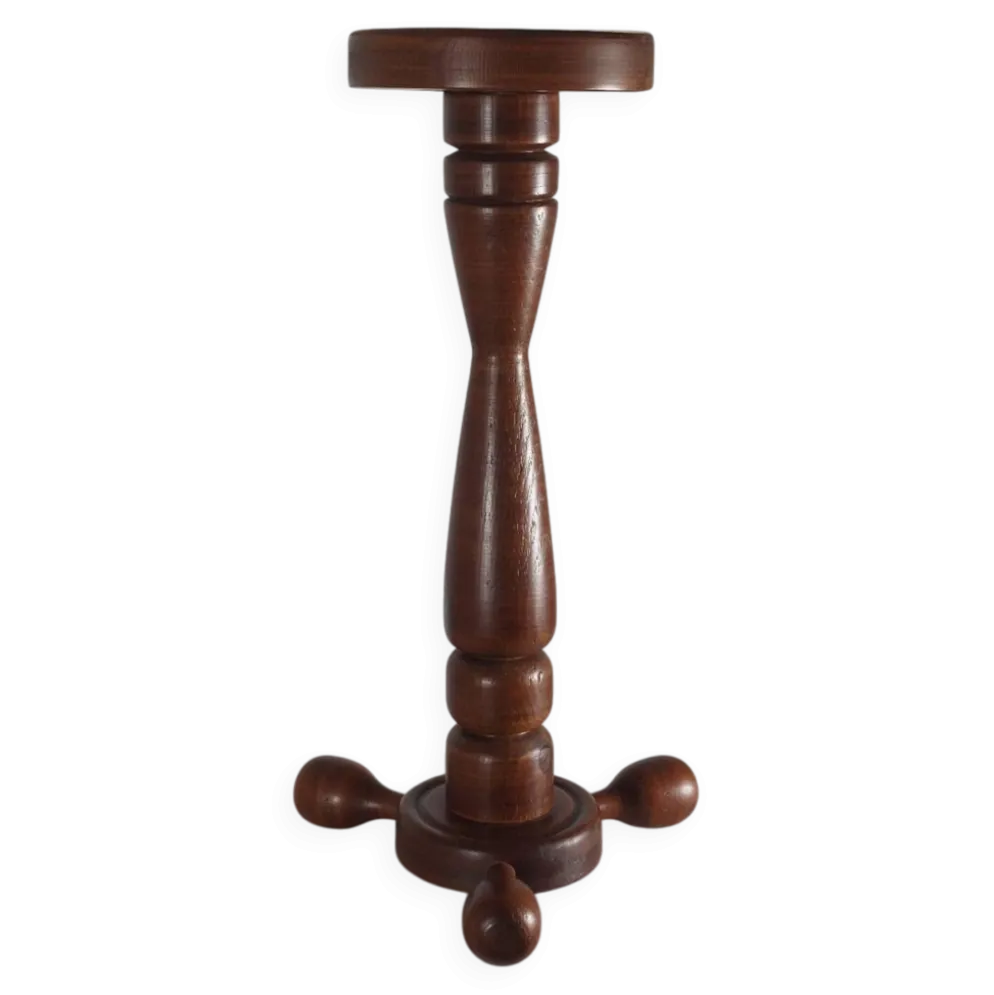 Colonne de support à fleurs vintage en bois tourné