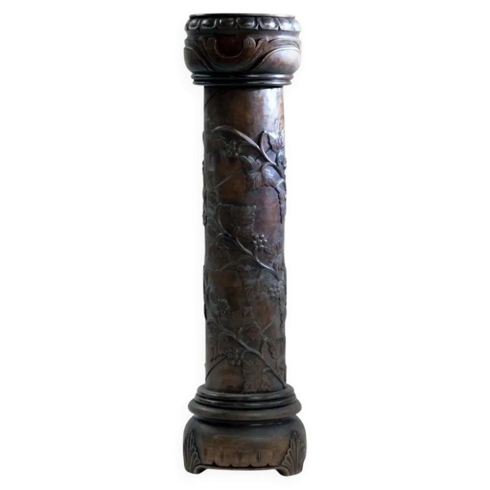 Colonne en acajou sculpté à la main, années 1950