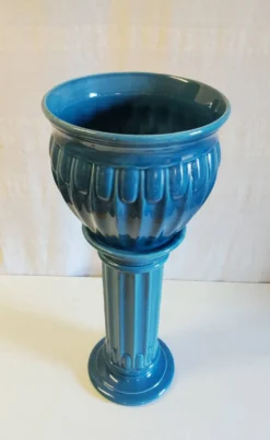 Colonne et vasque style Art-Déco en céramique émaillée bleu - mid. XXe
