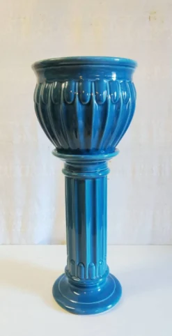 Colonne et vasque style Art-Déco en céramique émaillée bleu - mid. XXe