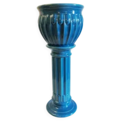 Colonne et vasque style Art-Déco en céramique émaillée bleu - mid. XXe