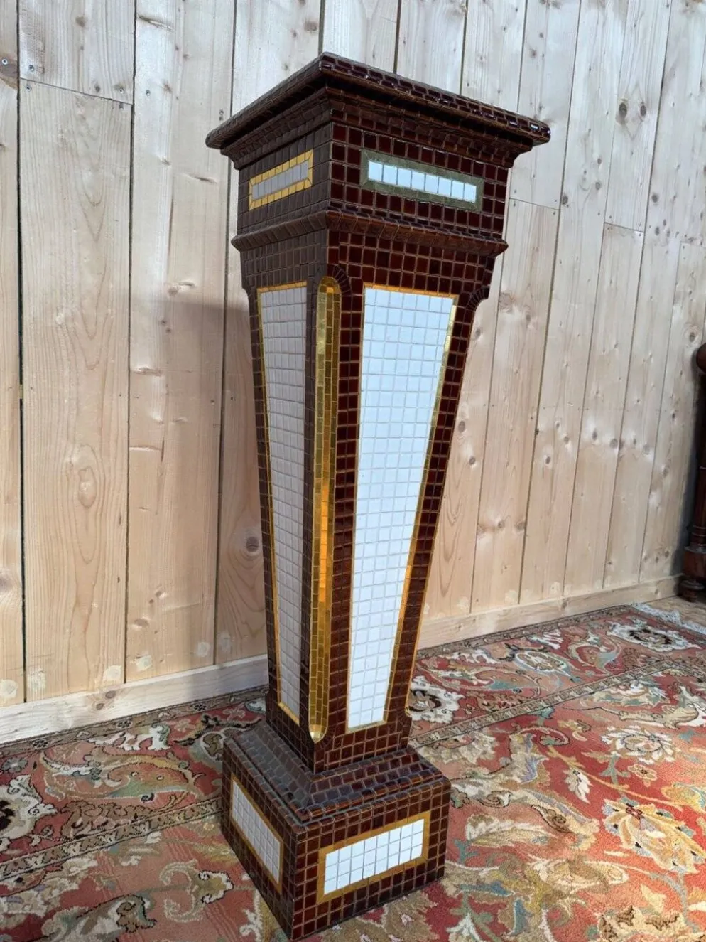 Colonne - Sellette - Gaine Art Déco – Faïence émaillée mosaïque – Années 19