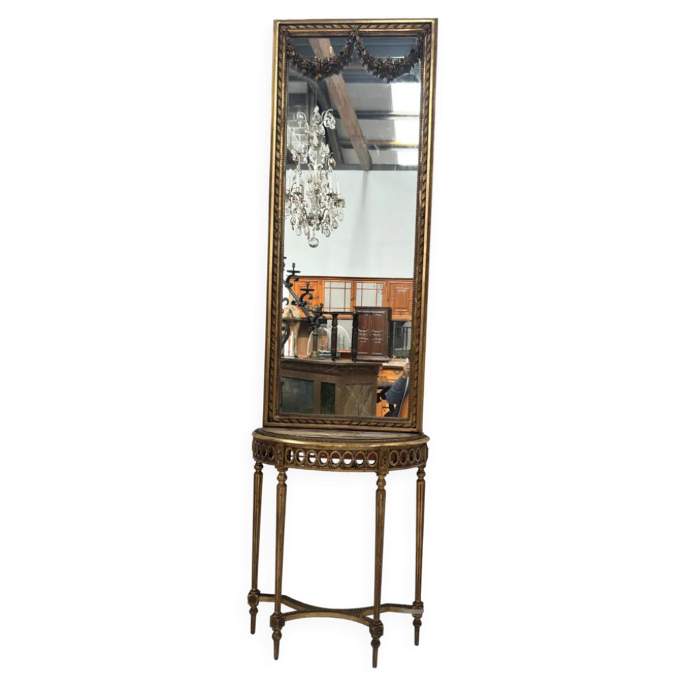 Console et miroir d'entre deux de style Louis XVI en bois doré