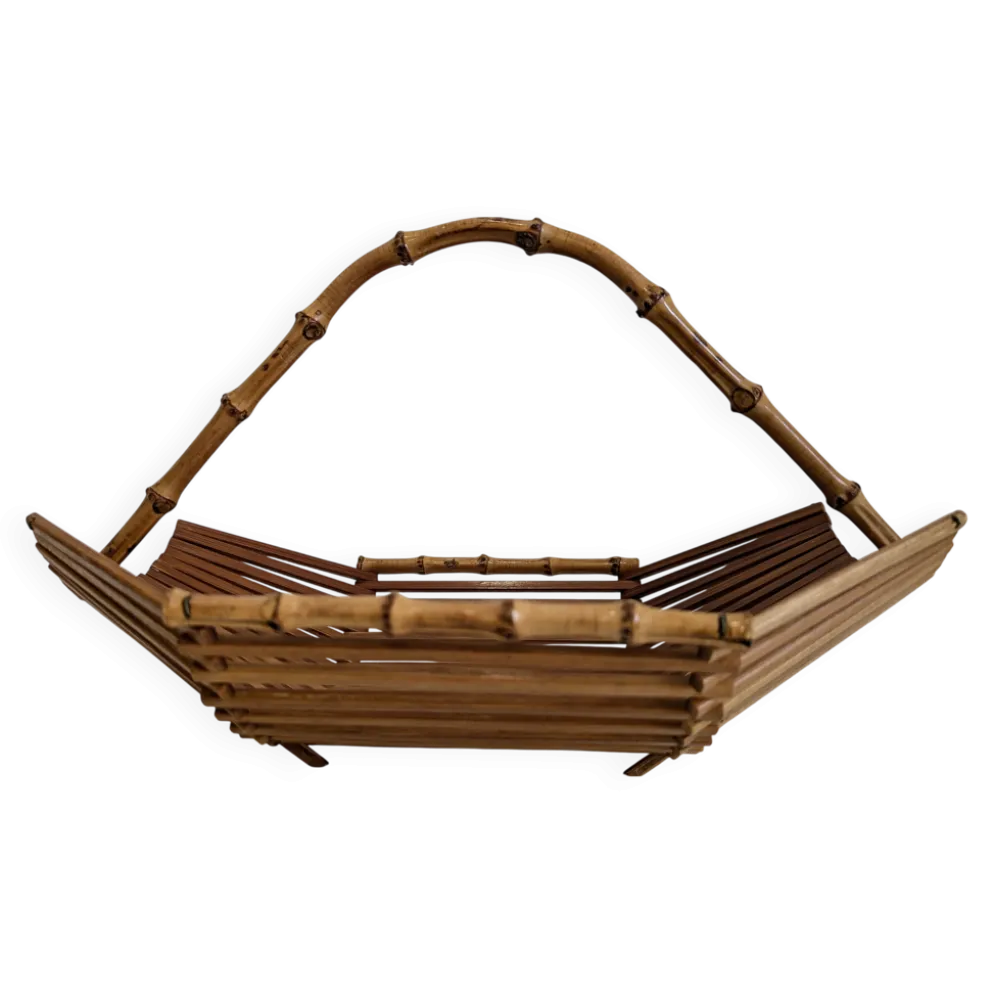 Corbeille à fruits en bois et bambou vintage