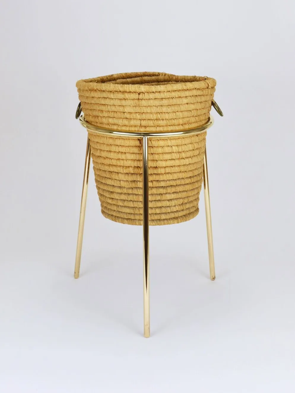 Corbeille à papier Carl Auböck II en raphia et laiton, porte-parapluie, années 1950