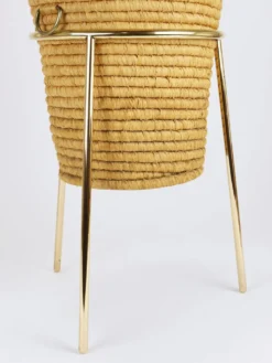 Corbeille à papier Carl Auböck II en raphia et laiton, porte-parapluie, années 1950
