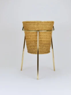 Corbeille à papier Carl Auböck II en raphia et laiton, porte-parapluie, années 1950