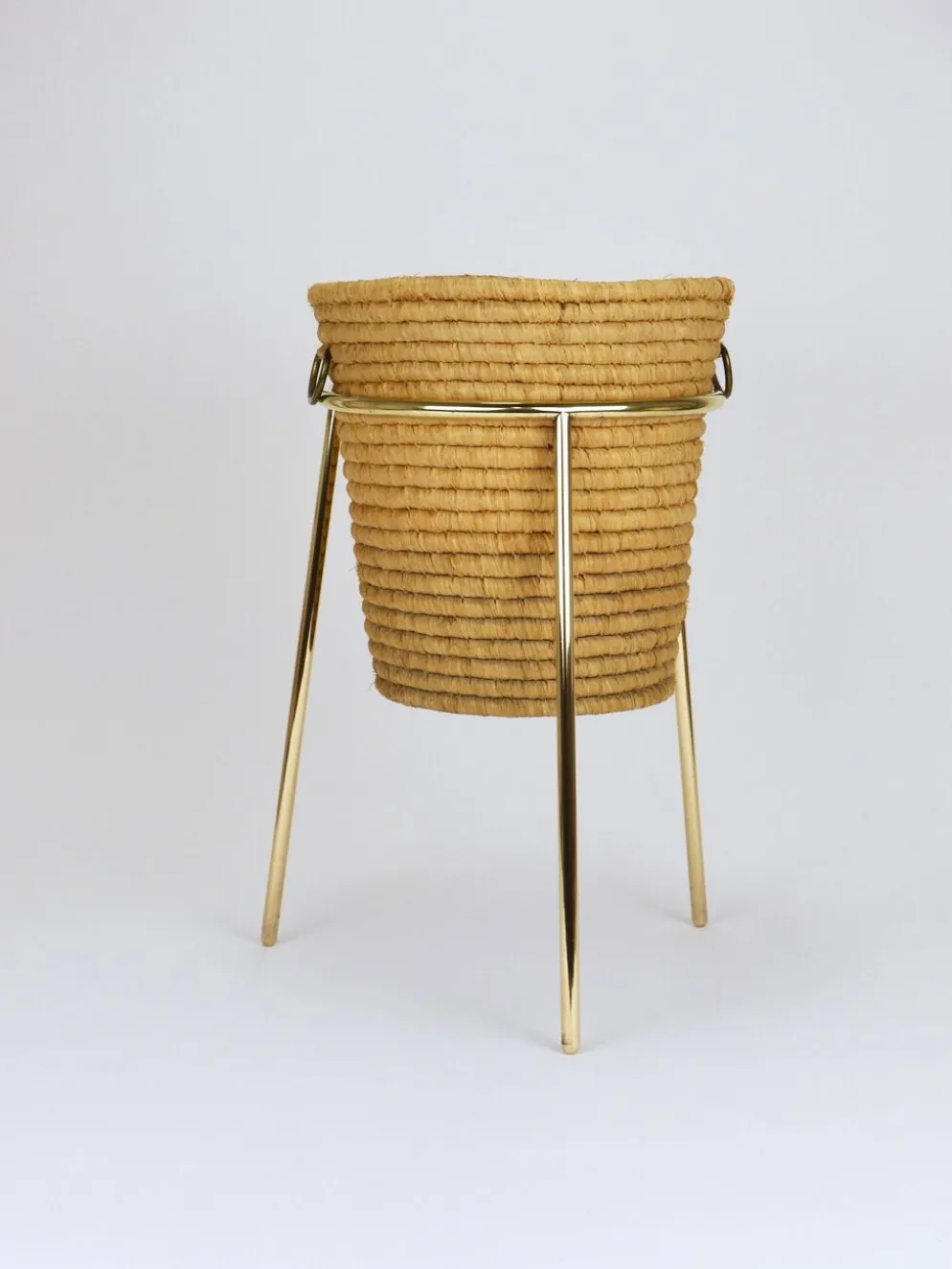 Corbeille à papier Carl Auböck II en raphia et laiton, porte-parapluie, années 1950
