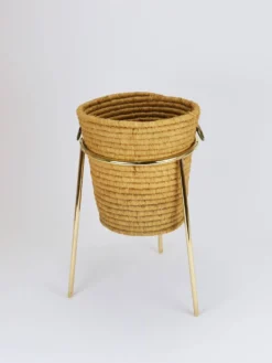 Corbeille à papier Carl Auböck II en raphia et laiton, porte-parapluie, années 1950