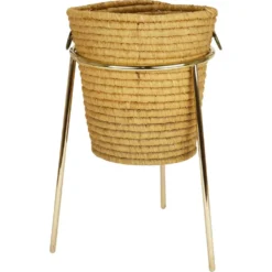 Corbeille à papier Carl Auböck II en raphia et laiton, porte-parapluie, années 1950