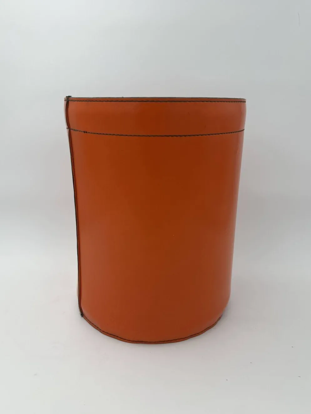 Corbeille à Papier en Cuir Orange Façon Sellier, dans le Goût d'Hermès, Ann