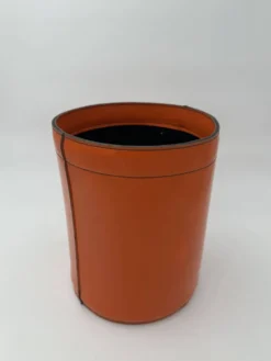Corbeille à Papier en Cuir Orange Façon Sellier, dans le Goût d'Hermès, Ann