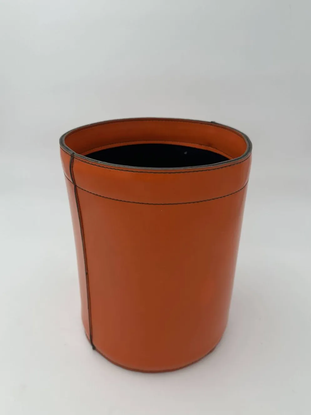 Corbeille à Papier en Cuir Orange Façon Sellier, dans le Goût d'Hermès, Ann