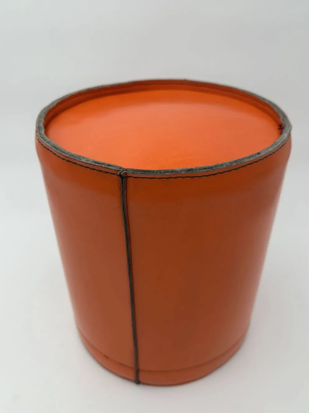 Corbeille à Papier en Cuir Orange Façon Sellier, dans le Goût d'Hermès, Ann