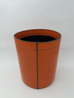 Corbeille à Papier en Cuir Orange Façon Sellier, dans le Goût d'Hermès, Ann