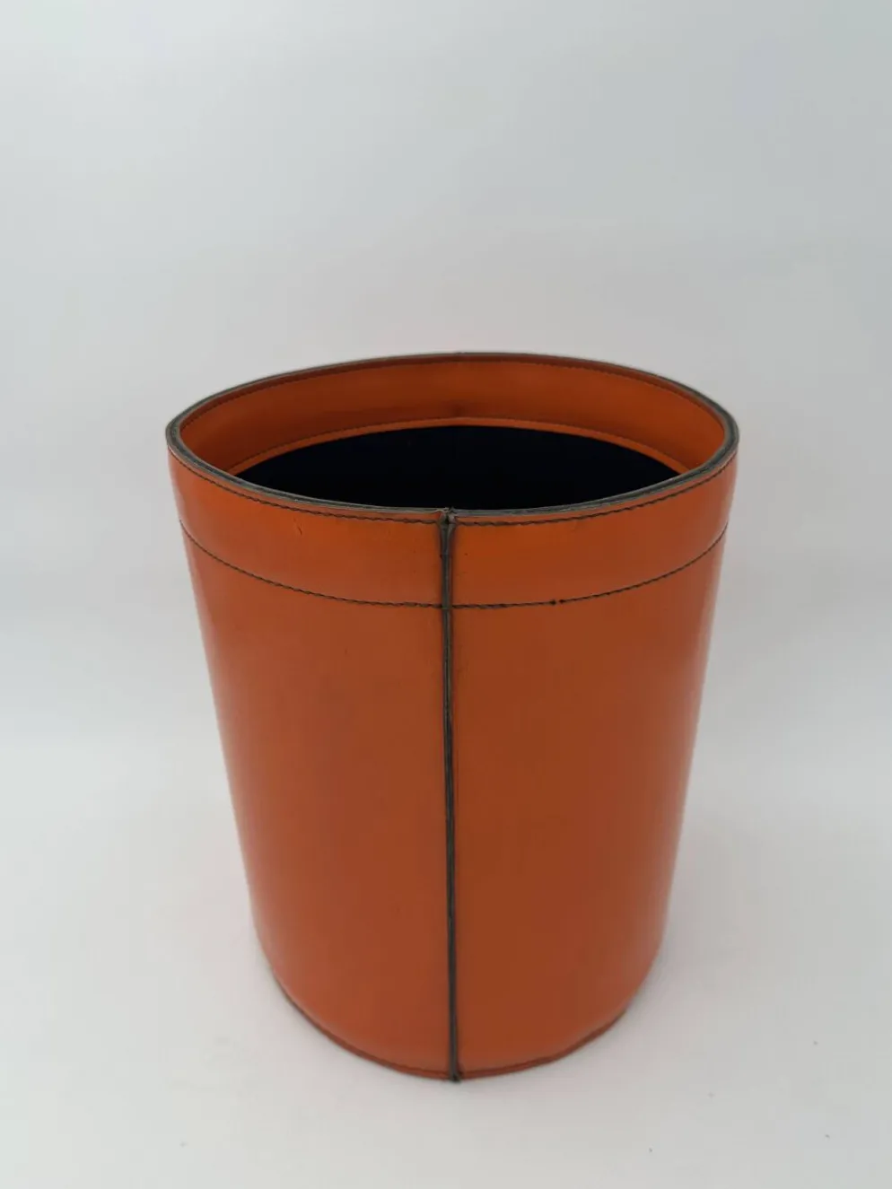 Corbeille à Papier en Cuir Orange Façon Sellier, dans le Goût d'Hermès, Ann