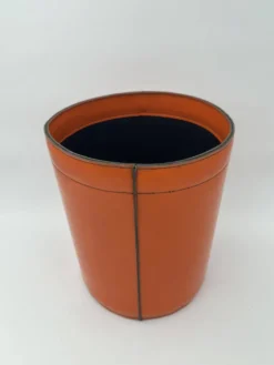 Corbeille à Papier en Cuir Orange Façon Sellier, dans le Goût d'Hermès, Ann