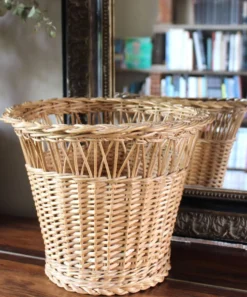 Corbeille à papier, plante vintage en osier