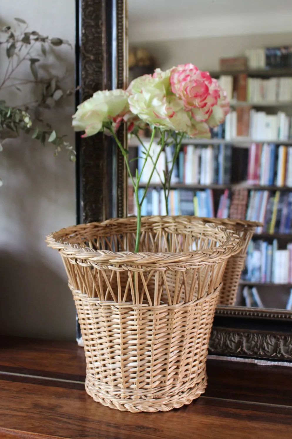Corbeille à papier, plante vintage en osier
