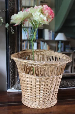 Corbeille à papier, plante vintage en osier