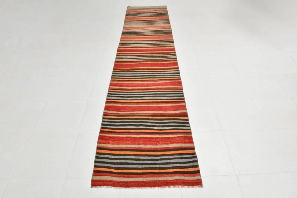 Couloir Vintage Rayé – Tapis Kilim Graphique Tissé Main, 77x360 Cm