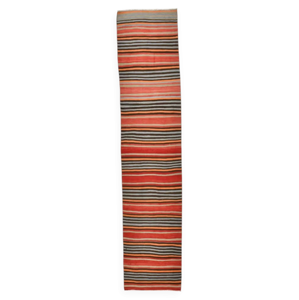 Couloir Vintage Rayé – Tapis Kilim Graphique Tissé Main, 77x360 Cm