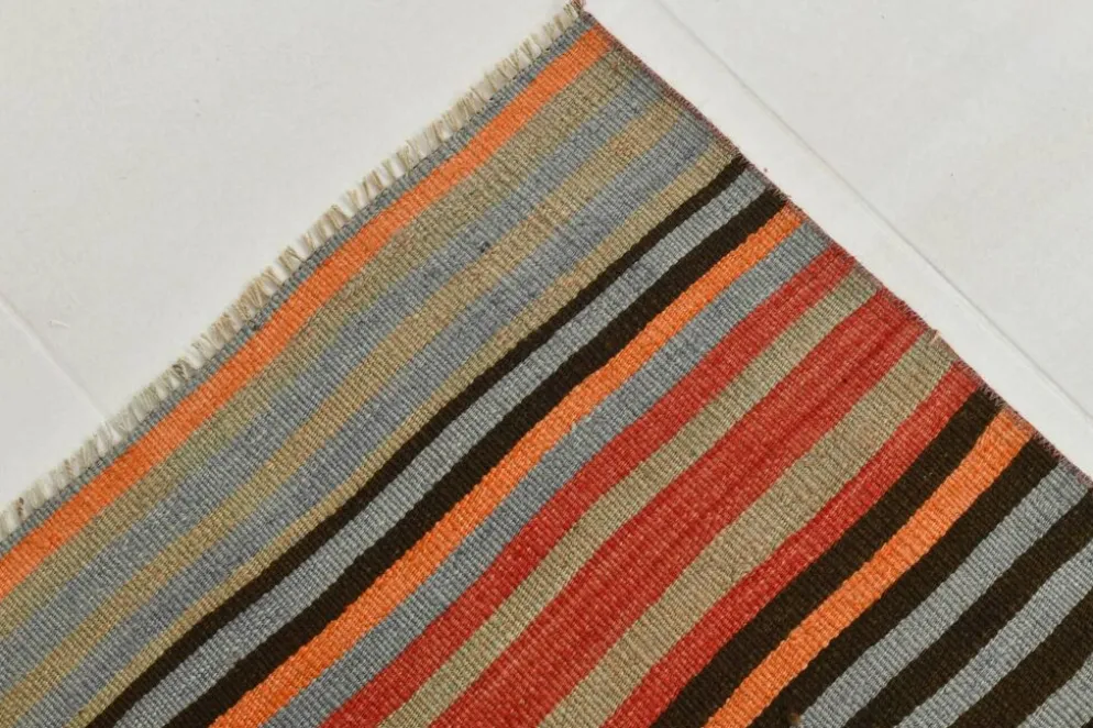 Couloir Vintage Rayé – Tapis Kilim Graphique Tissé Main, 77x360 Cm