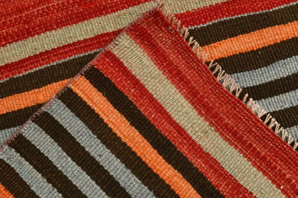 Couloir Vintage Rayé – Tapis Kilim Graphique Tissé Main, 77x360 Cm