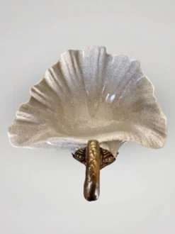 Coupe, centre de table décorative au cygne en bronze et porcelaine craquelée – Style Art nouveau / Hollywood Regency