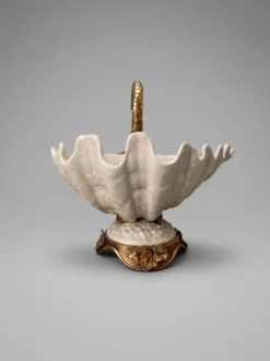 Coupe, centre de table décorative au cygne en bronze et porcelaine craquelée – Style Art nouveau / Hollywood Regency