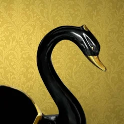 Coupe cygne vintage céramique noir et or années 60