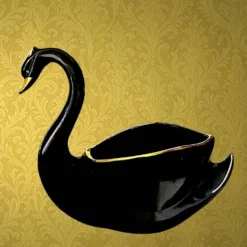 Coupe cygne vintage céramique noir et or années 60
