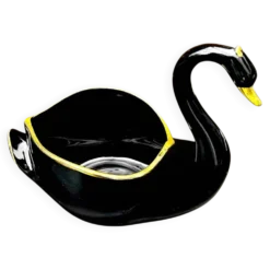 Coupe cygne vintage céramique noir et or années 60