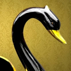 Coupe cygne vintage céramique noir et or années 60