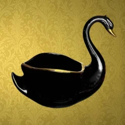Coupe cygne vintage céramique noir et or années 60