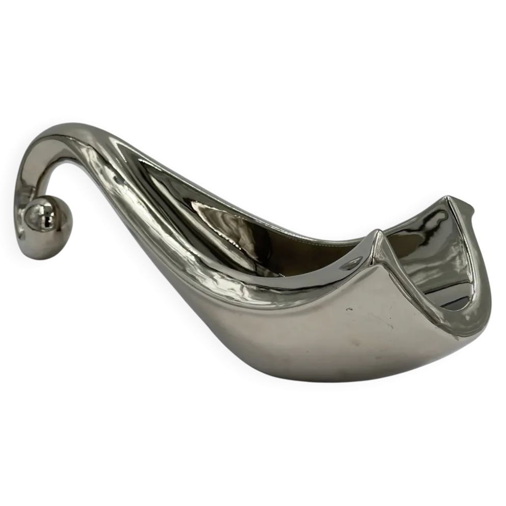 Coupe de centre de table vintage en métal argenté sculptural avec poignée en volute