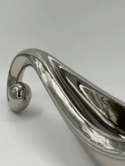 Coupe de centre de table vintage en métal argenté sculptural avec poignée en volute