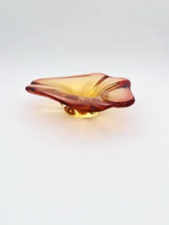 Coupe Vide-Poche Sommerso Ambre Orange 20cm 889g Vintage Murano Art Gl