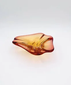 Coupe Vide-Poche Sommerso Ambre Orange 20cm 889g Vintage Murano Art Gl