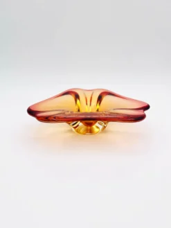 Coupe Vide-Poche Sommerso Ambre Orange 20cm 889g Vintage Murano Art Gl