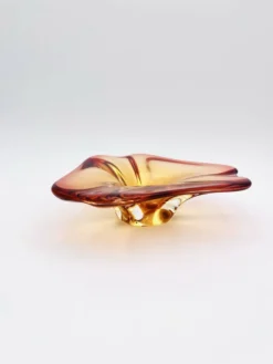 Coupe Vide-Poche Sommerso Ambre Orange 20cm 889g Vintage Murano Art Gl