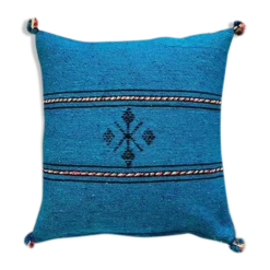 Coussin berbère bleu fait main en coton