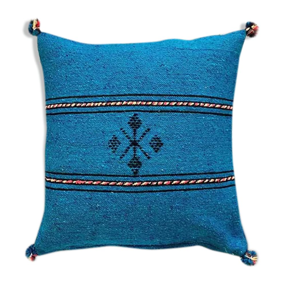 Coussin berbère bleu fait main en coton