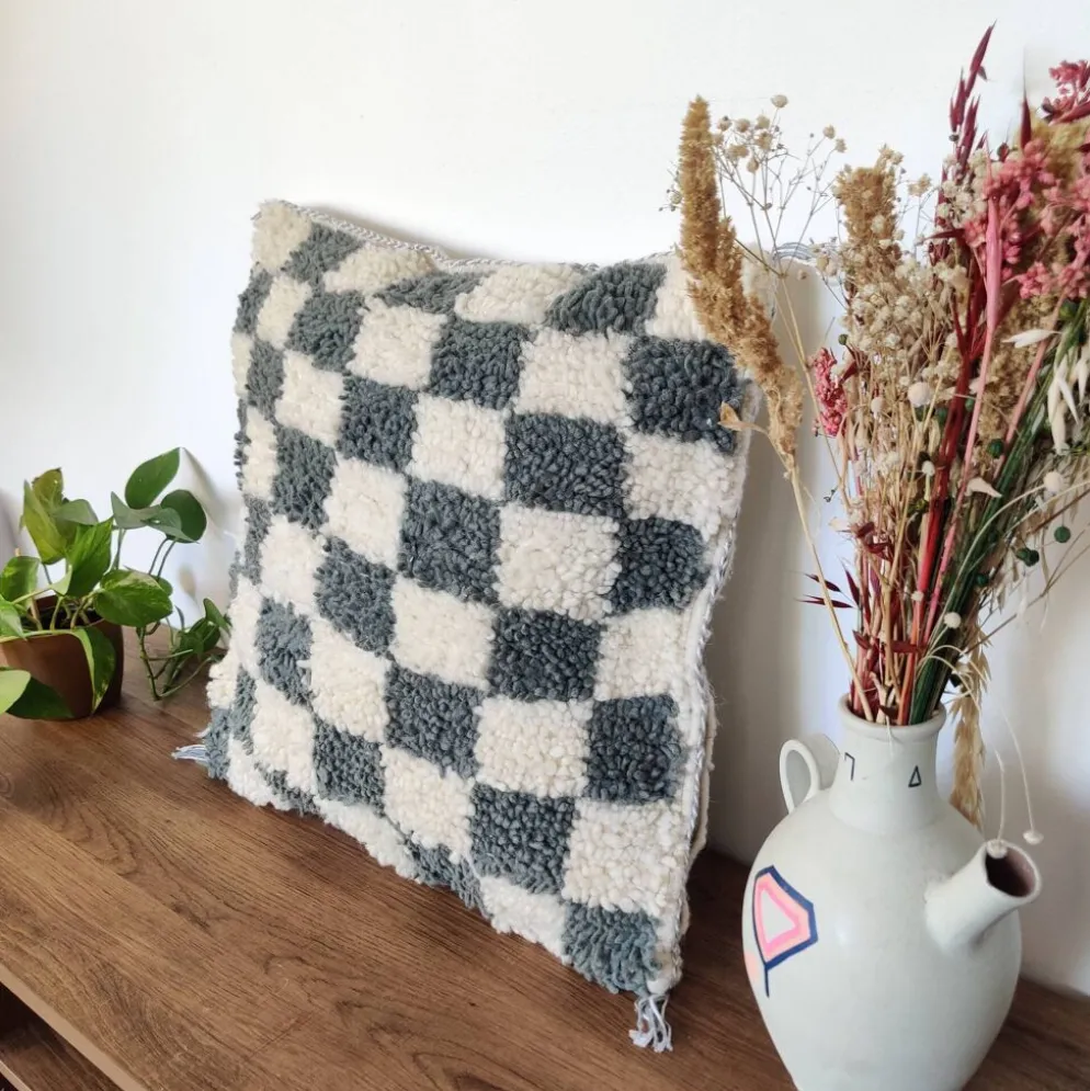 Coussin berbère Damier Gris Béni Ouarain