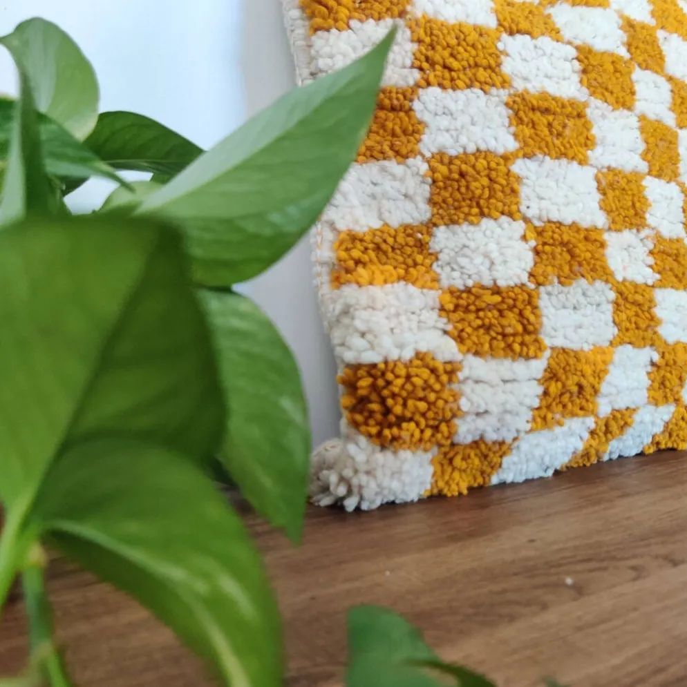 Coussin berbère Damier Jaune Béni Ouarain