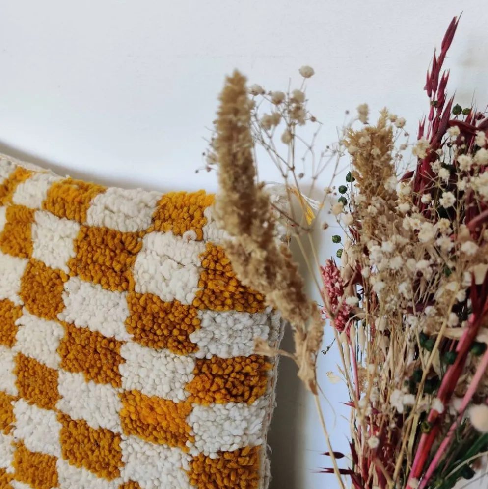 Coussin berbère Damier Jaune Béni Ouarain
