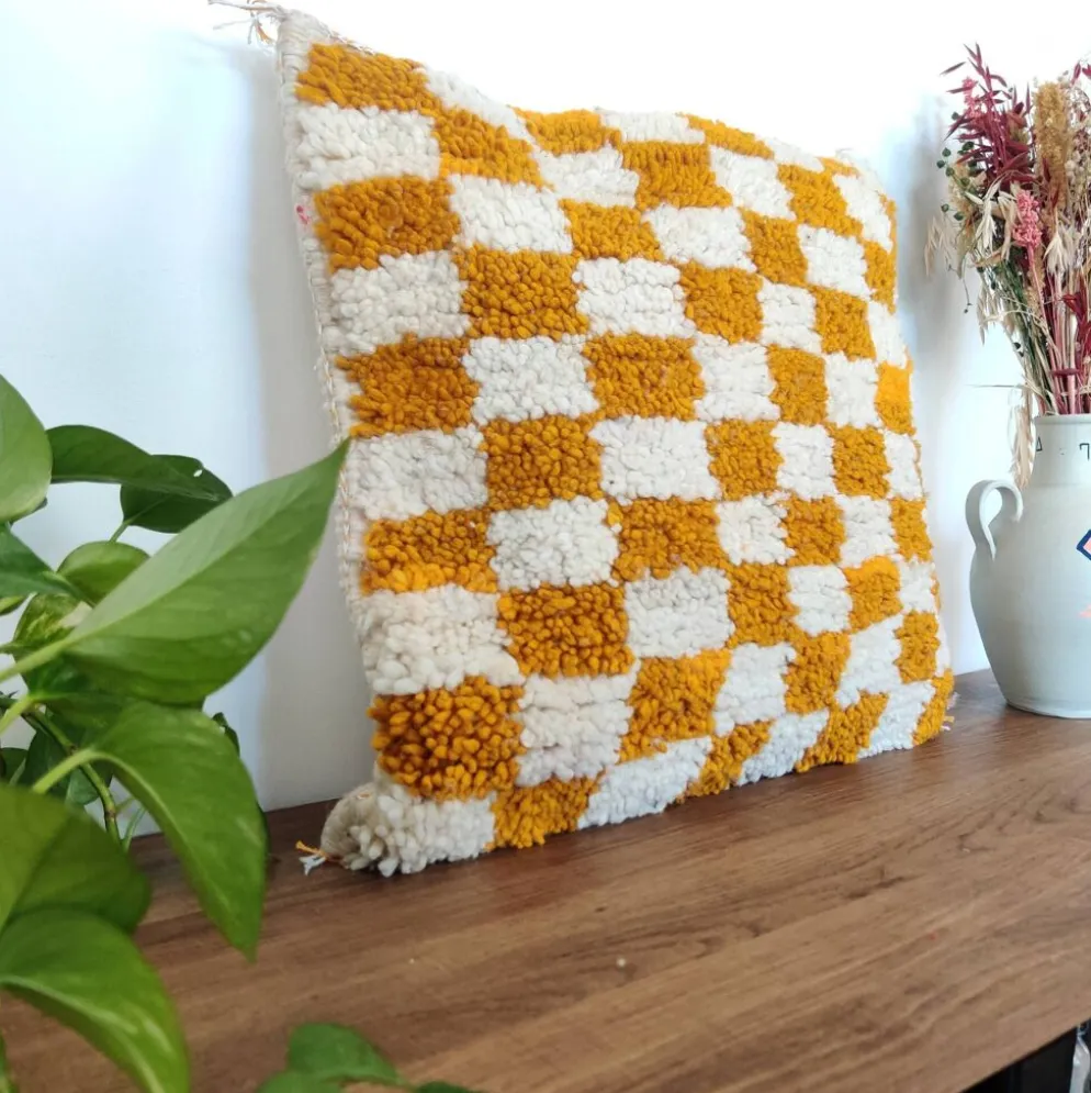 Coussin berbère Damier Jaune Béni Ouarain