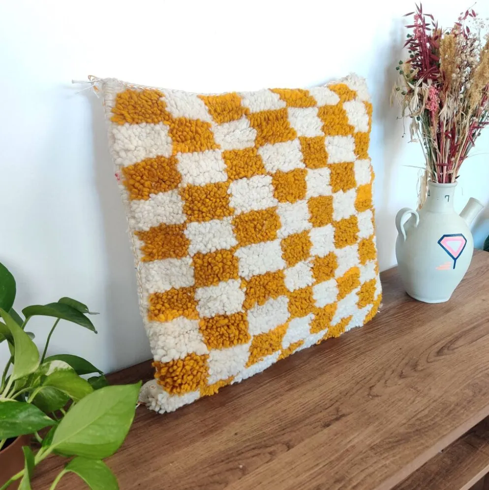Coussin berbère Damier Jaune Béni Ouarain